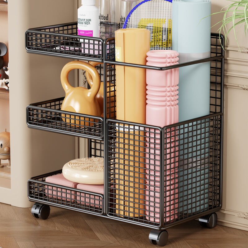 瑜伽垫收纳筐家用带轮健身运动器材置物架篮球羽毛球大容量收纳箱