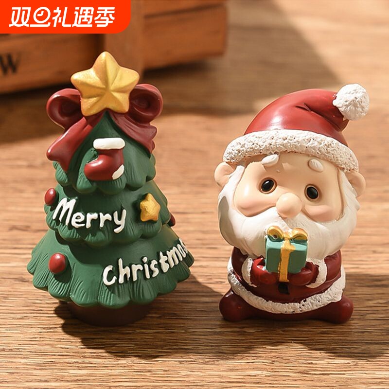 圣诞节迷你树脂摆件桌面小动物老人雪人麋鹿装饰品礼物送儿童松鼠