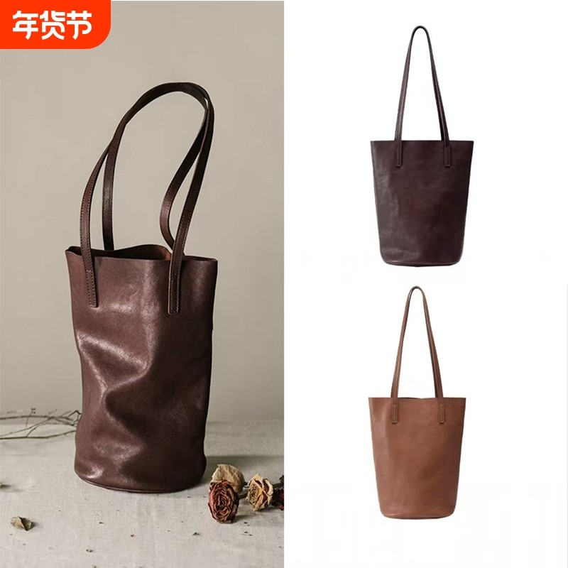 休闲软皮女包韩版百搭油蜡皮女手提单肩包简约水桶包通勤大容量包,箱包皮具/热销女包/男包,水桶包,淘宝优惠券,粉丝福利购,淘宝优惠卷