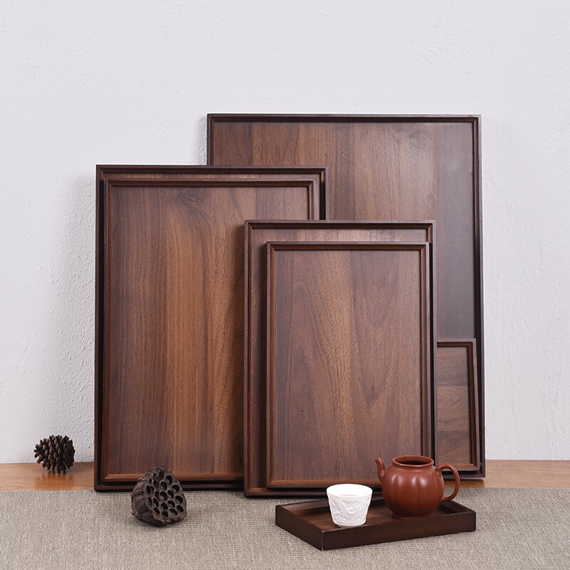 新中式竹制边框家用托盘招待端茶咖啡茶点零食托盘小吃盘长方形