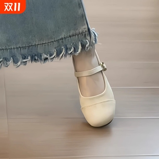 配裙子软底豆豆鞋 法式 百搭玛丽珍女鞋 女2025春秋新款 平底浅口单鞋