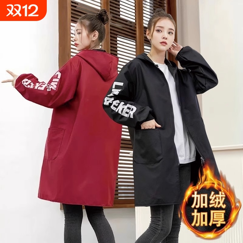 成人防水加绒罩衣冬季长袖工作服外穿大褂男女款家用厨房做饭围裙