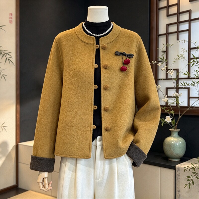 阔太太妈妈秋装短款毛呢外套2026新款中老年女装新中式呢子上衣服