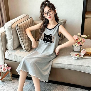 2026新款夏季儿童冰丝睡衣中大童卡通睡裙女孩子背心裙家居服