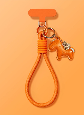 【高品质】马年中国红手机壳挂绳斜跨新款小马挂件马上有钱手腕编织短绳橙色便携适用苹果华为手机壳挂绳饰品