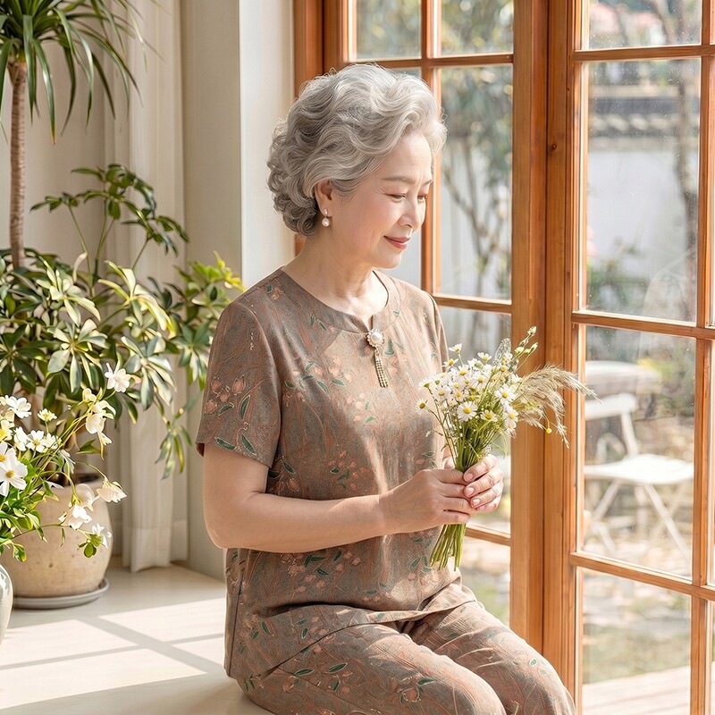 中老年人夏装夏款套装女妈妈装冰丝两件套奶奶装短袖老人衣服薄款