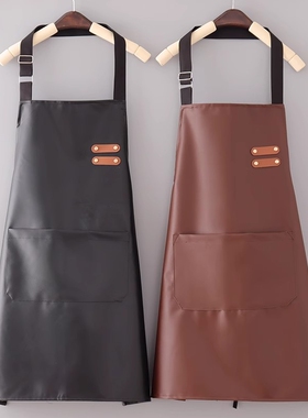 2025防水新款围裙厨房男女软皮防油皮革护衣围腰时尚PU罩衣厨师