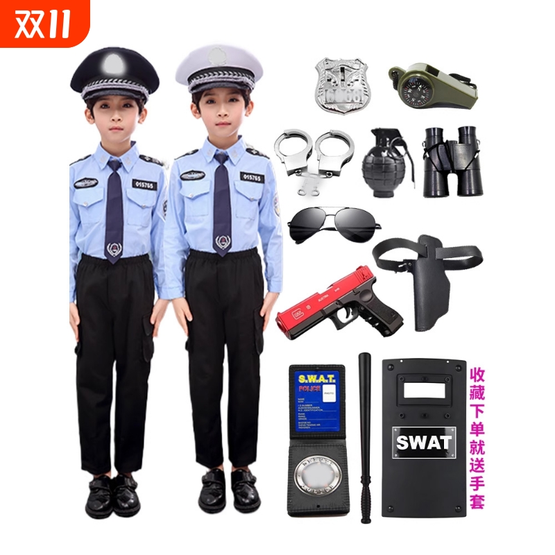 儿童小警察服短袖警官衣服玩具装备男女童小交警演出服小军装套装