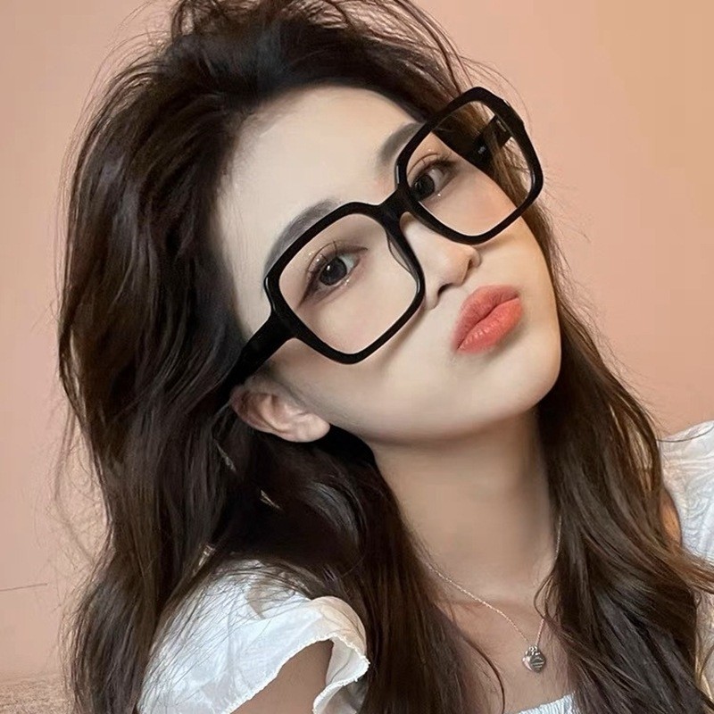 防蓝光眼镜大框抗辐射护目镜素颜方形眼镜框黑框防辐射平光板材