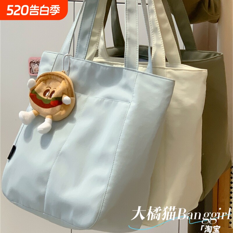 大橘猫日系ins简约休闲帆布包女大容量托特包学生通勤补课单肩包