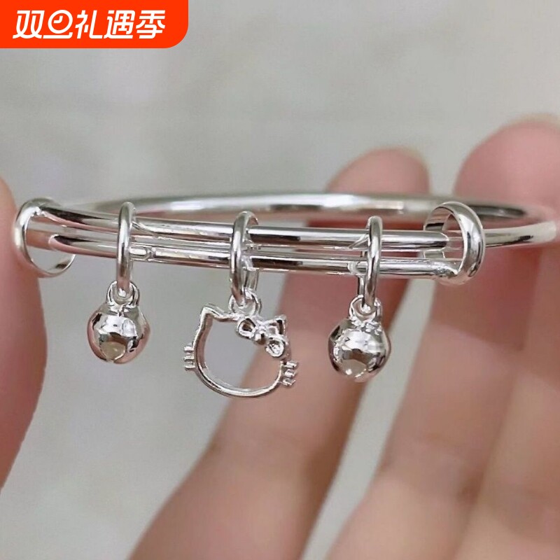 女友KT猫铃铛简约百搭凯蒂猫吊坠手环新款生日礼物不锈手链女手镯