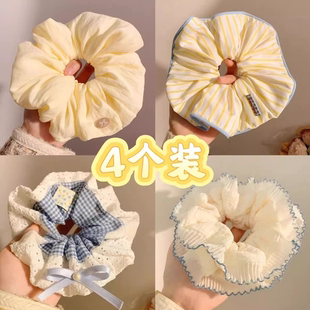 方向高级感发饰法式 黄色条纹大肠发圈女光 丸子头超大头绳韩系