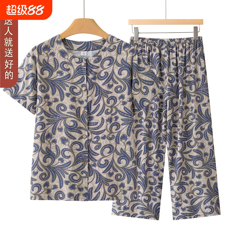 妈妈夏季棉绸短袖开衫中老年女装图片