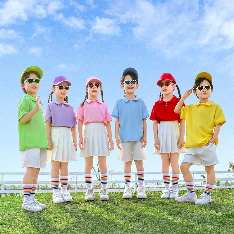夏季儿童短袖polo衫小学生校服中大男童白色翻领T恤女童毕业班服