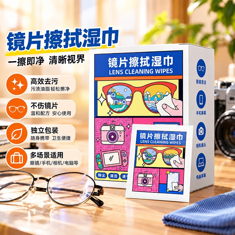 眼镜清洁湿巾一次性擦镜纸镜片擦拭手机屏幕专用湿巾便携旅行防雾