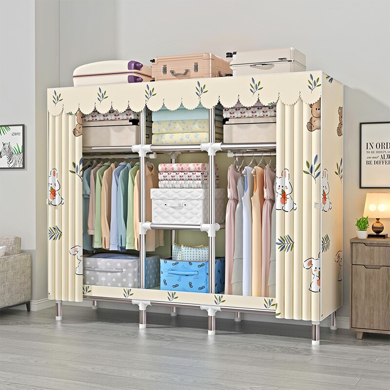 衣柜简易组装家用卧室布衣柜加厚加粗钢架出租房宿舍结实耐用衣橱
