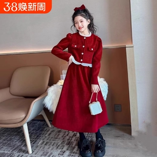 女童连衣裙套装秋冬款2026新款儿童公主裙子女大童小香风新年衣服