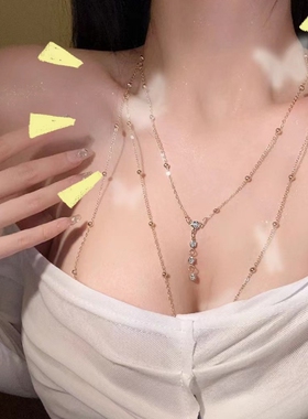 时尚镶钻园珠链身体链饰闪钻吊坠流苏项链胸链女欧美潮链条蝴蝶