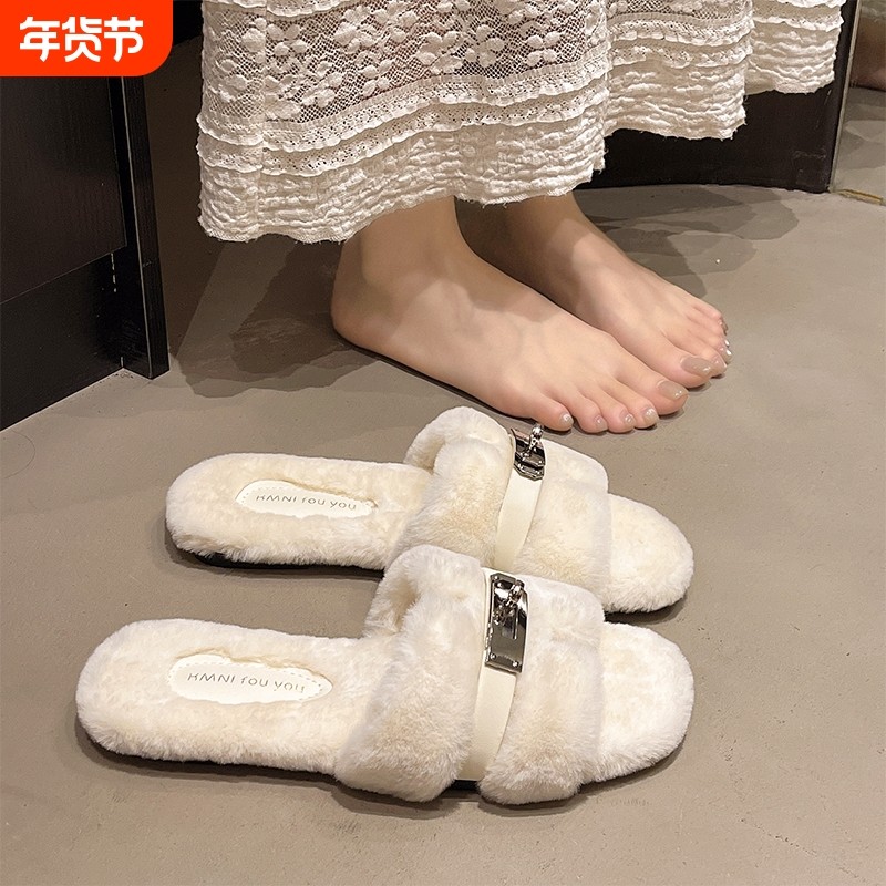 同款毛毛拖鞋女外穿秋冬季平底棉拖鞋潮毛绒时尚百搭黑色粉色防滑,女鞋,毛毛鞋,淘宝优惠券,粉丝福利购,淘宝优惠卷
