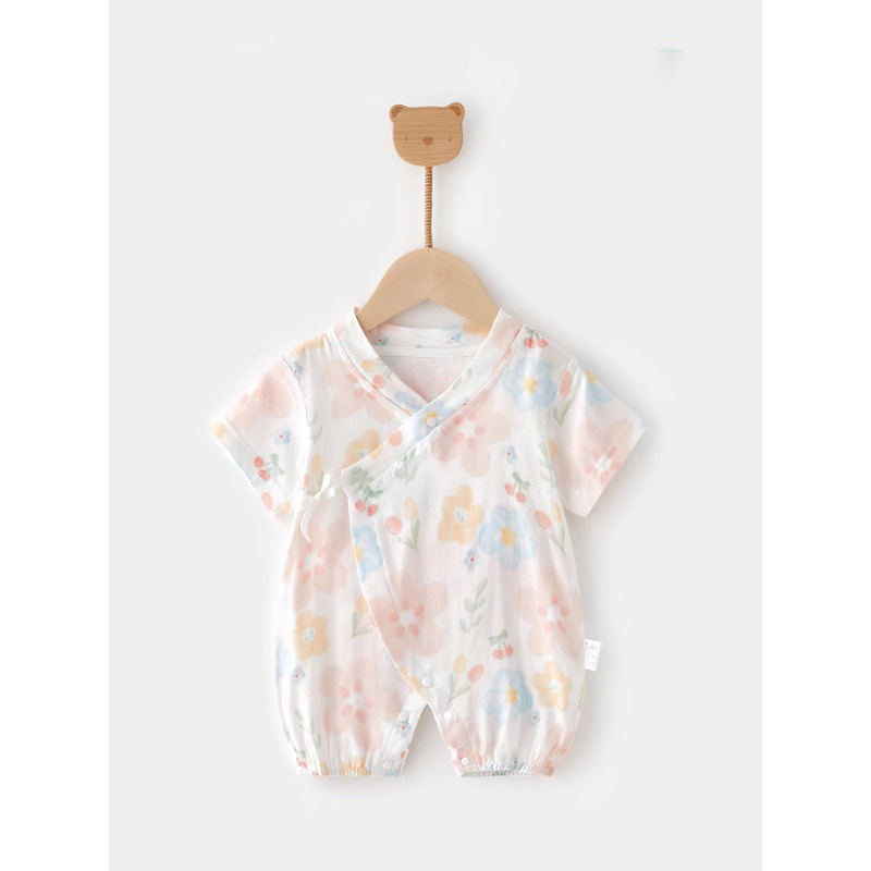 婴儿衣服夏季薄款纱布连体衣夏天短袖透气婴幼儿宝宝夏装家居服女