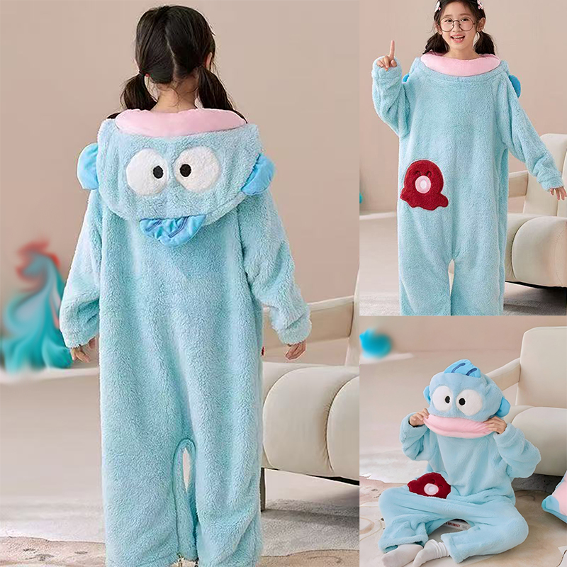 蓝色白色搞怪丑鱼连体睡衣