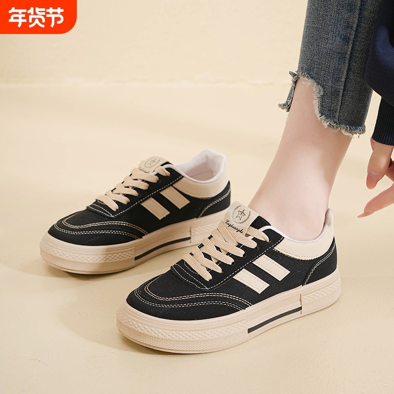 2025年新款女生帆布鞋春季春秋款潮ins百搭学生板鞋厚底休闲布