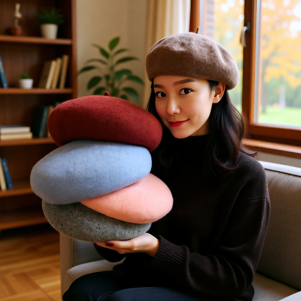 大头围贝雷帽子女秋冬韩版报童帽文艺复古羊毛纯色毛呢百搭画家帽