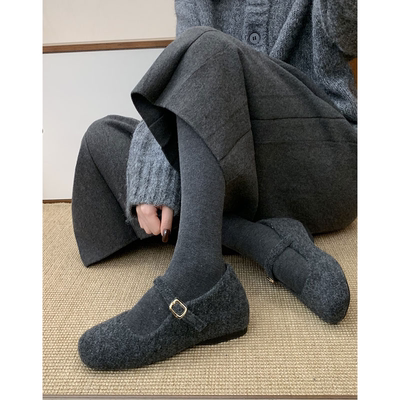 内增高玛丽珍毛毛鞋女冬外穿新款韩版灰色呢子单鞋女厚底加绒棉鞋