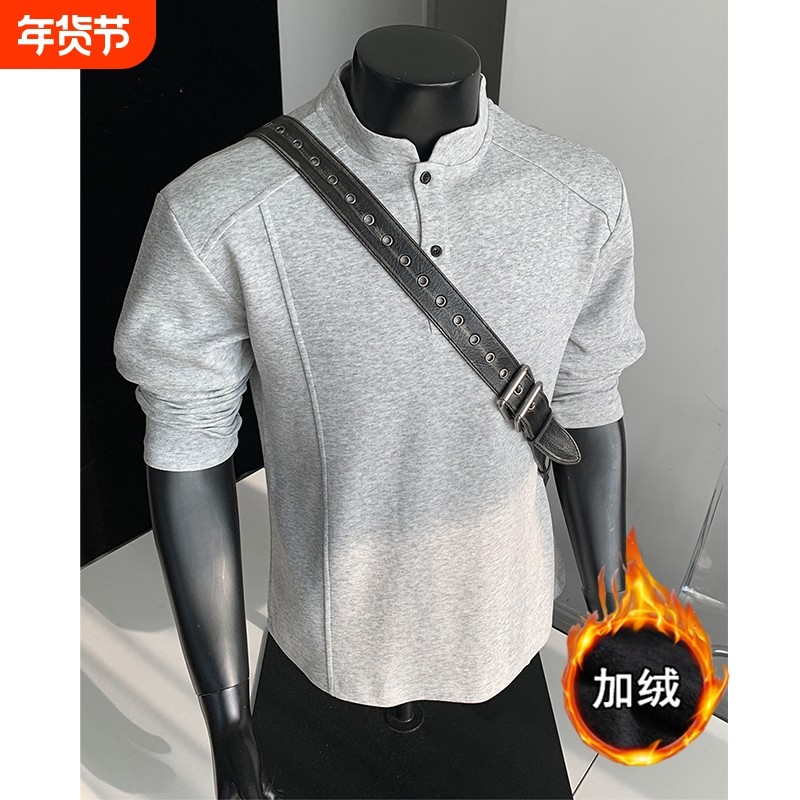 美式亨利领男款加绒长袖t恤秋冬季潮流cleanfit内搭休闲上衣,运动服/休闲服装,运动T恤,淘宝优惠券,粉丝福利购,淘宝优惠卷