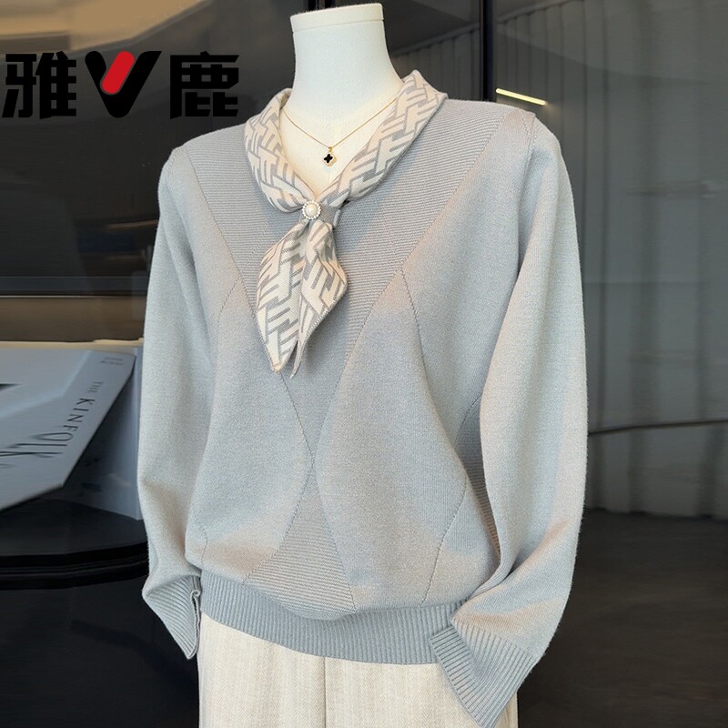 雅鹿2026新款妈妈春装针织小衫中老年女时尚洋气春秋毛衣打底上衣