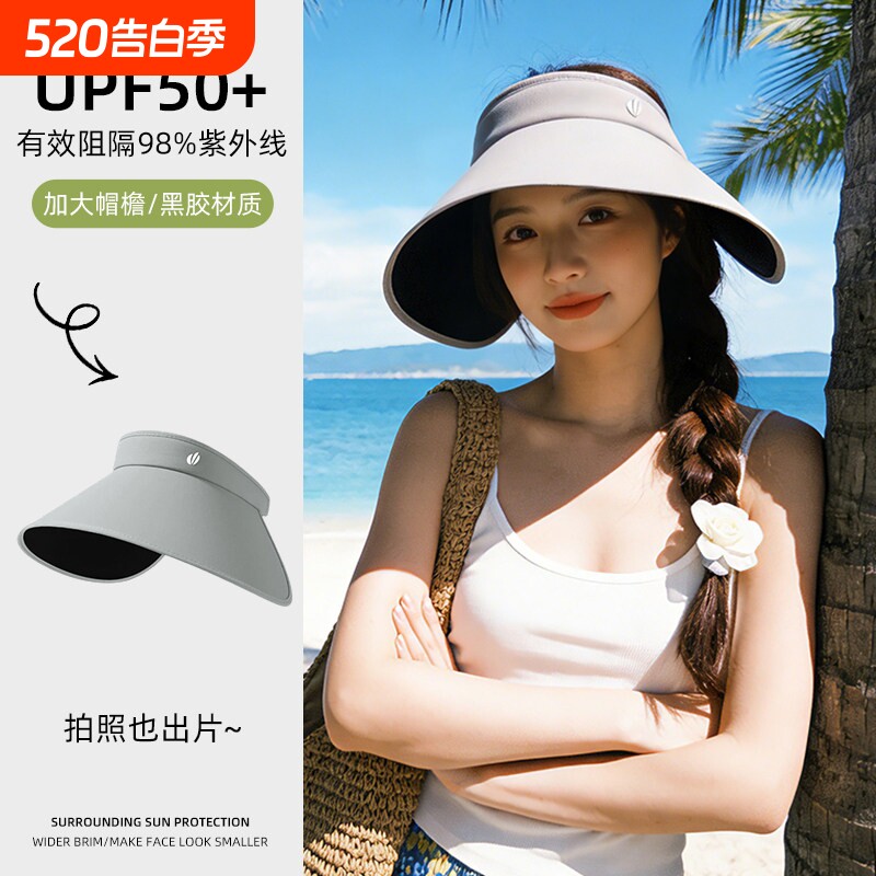空顶防晒帽女士夏季户外露营大帽檐遮阳帽防紫外线显脸小太阳帽子