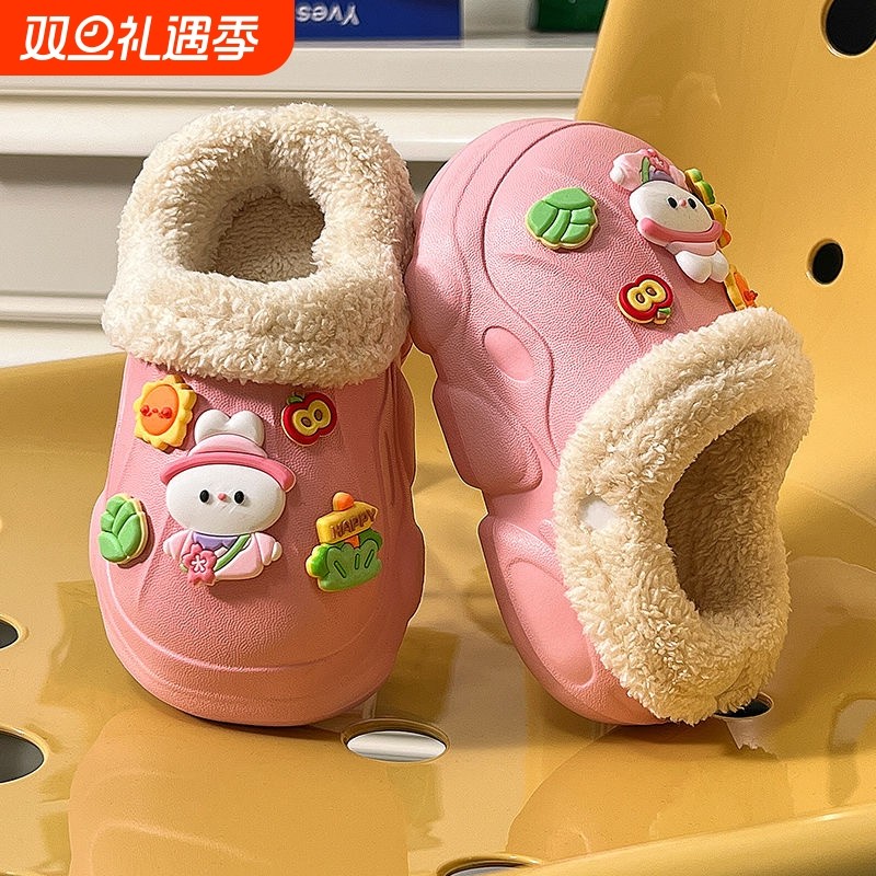 卡通棉拖鞋可爱趣玩派对防滑居家可外穿毛毛半包拖鞋秋冬2024新款