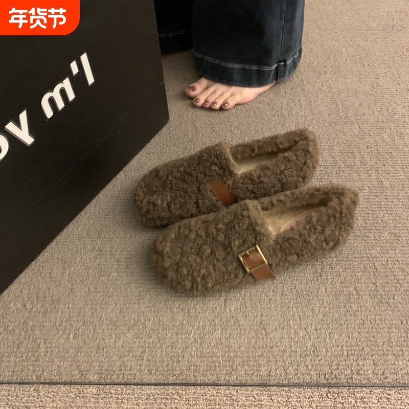 加绒保暖孕妇鞋秋冬外穿一脚蹬防滑乐福鞋软底羊毛羔毛毛鞋单鞋女,女鞋,浅口单鞋,淘宝优惠券,粉丝福利购,淘宝优惠卷