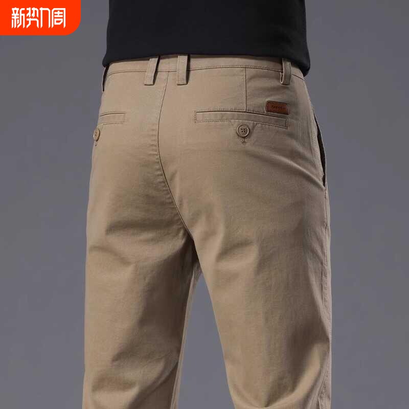 香港新款卡其色休闲裤男秋冬季弹力商务修身直筒纯棉西裤子潮黑色