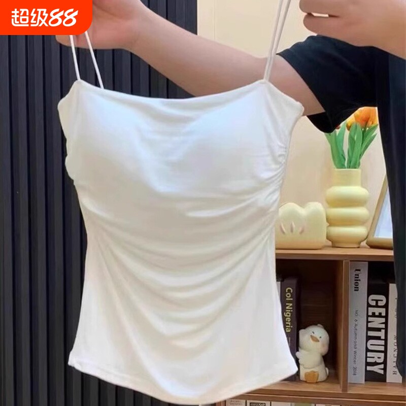 纯欲白色吊带带胸垫背心美背文胸一体女夏内搭外穿法式独特小上衣