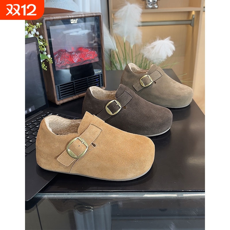 内增高厚底冬季加绒勃肯鞋全包保暖2025新款真牛皮毛毛博肯鞋女鞋