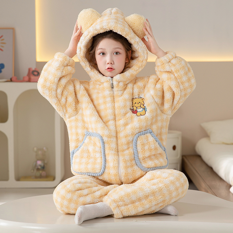 女童儿童珊瑚绒睡衣秋冬季家居服