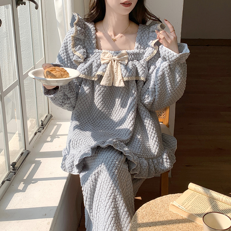 公主风睡衣女款秋冬季珊瑚绒加厚