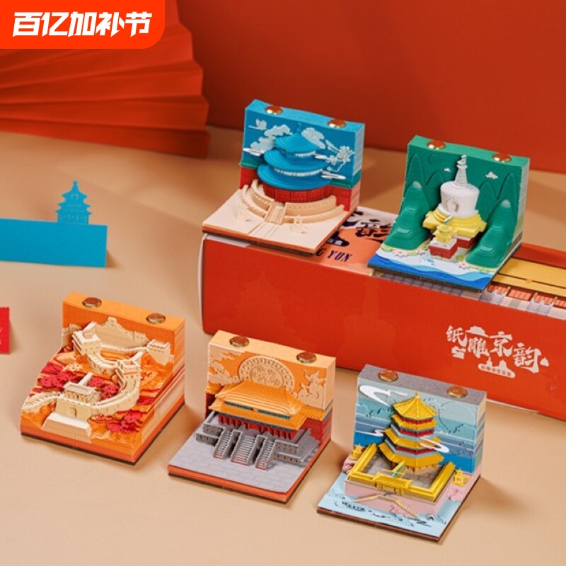 北京纸雕京韵3d立体日历便签手撕2026年台历长城故宫建筑模型文创纪念品伴手礼物桌面2026日实用盲盒摆件时代