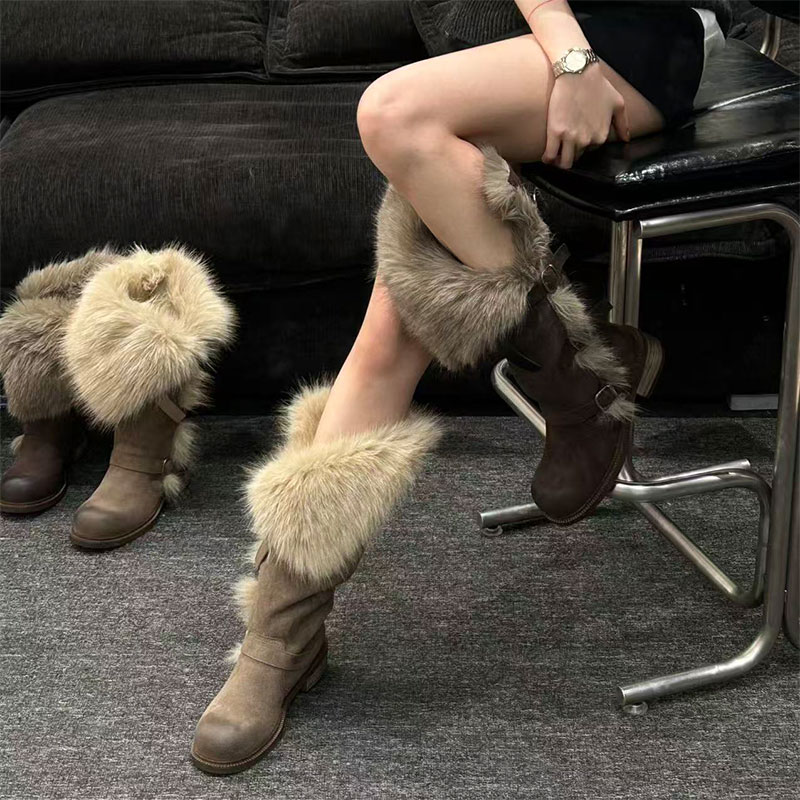 H55女鞋乌托邦2025冬季新款高筒帕扣时尚百搭保暖雪地靴灰色黑色