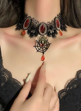 暗黑复古风黑色蕾丝花边项链女生万圣节精致百搭锁骨链精致颈链