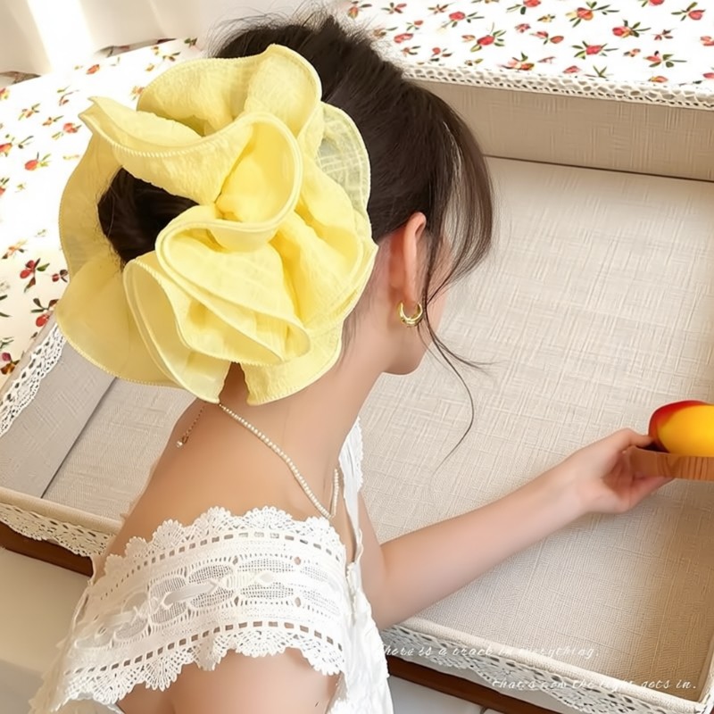 韩系花边大肠发圈女高级感超大黄色头绳2025新款头花气质皮筋头饰