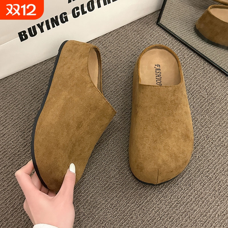 松糕厚底勃肯鞋包头半拖鞋女秋季外穿2025新款一脚蹬丑萌凉拖鞋子