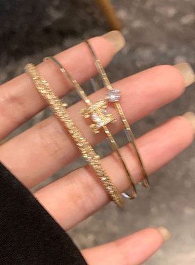 金色H字母锆石手镯三件套女款2026年新款轻奢高级感气质手链手饰