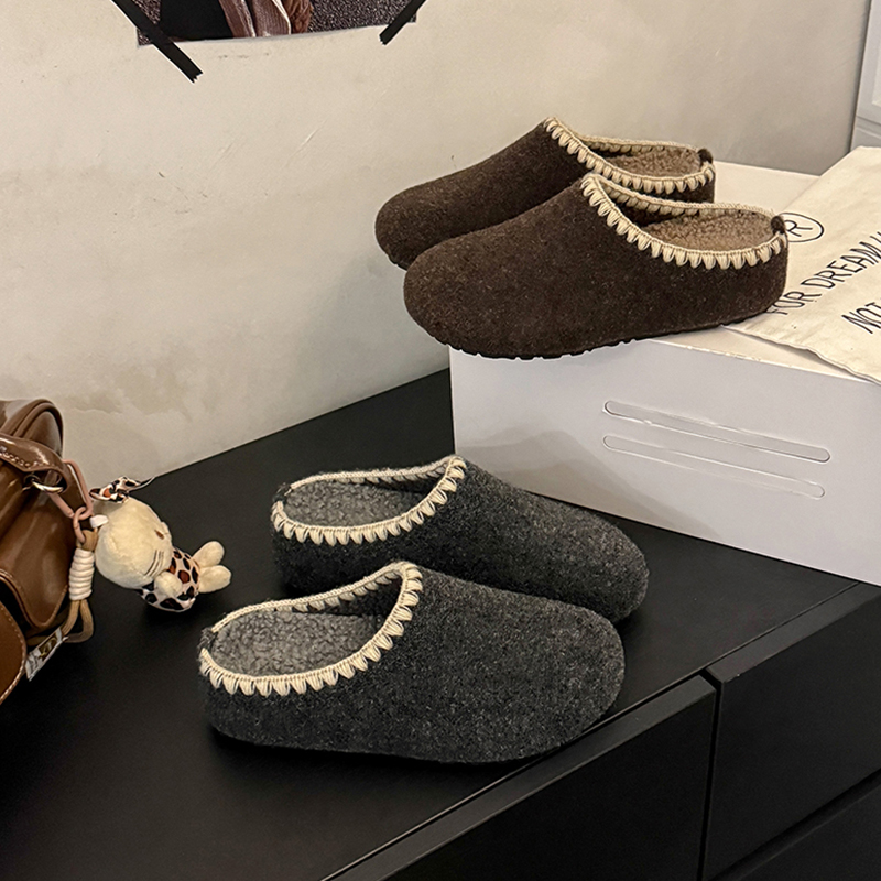 巨好看厚底勃肯鞋加绒保暖包头毛毛拖鞋女外穿2025新款秋冬棉拖鞋