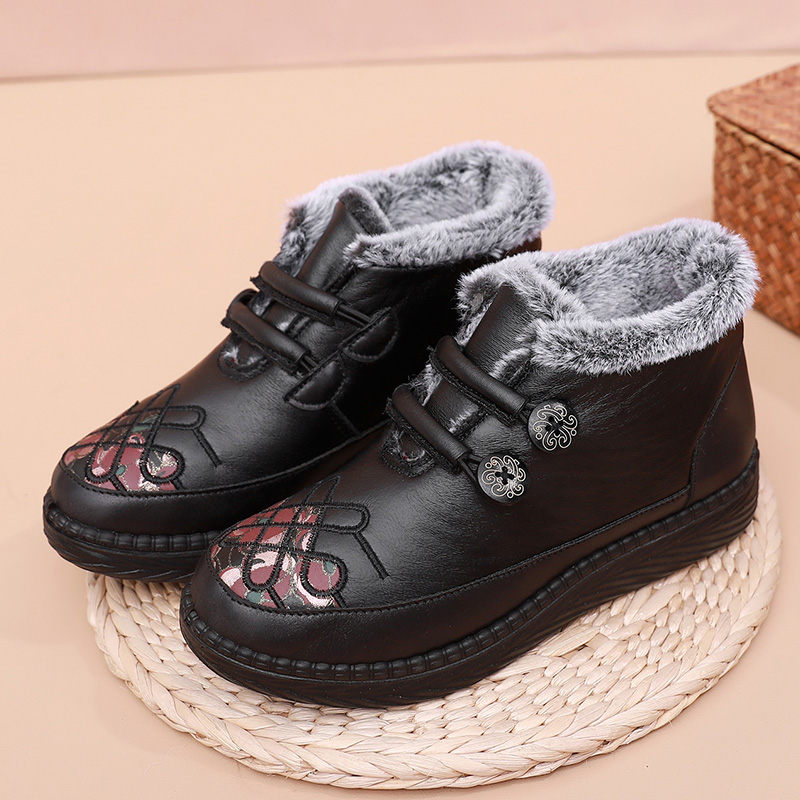 棉鞋女冬季加绒奶奶鞋中老年加厚保暖妈妈棉靴雪地靴防滑防水红色