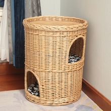 藤编猫窝双层夏季四季通用两层加大号猫咪窝猫别墅房子猫屋猫产房