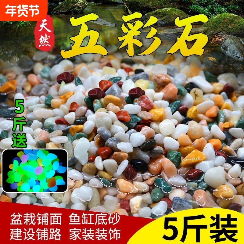 天然原石鱼缸底砂火山石造景小石头装饰彩色石子五花石龟缸砂石
