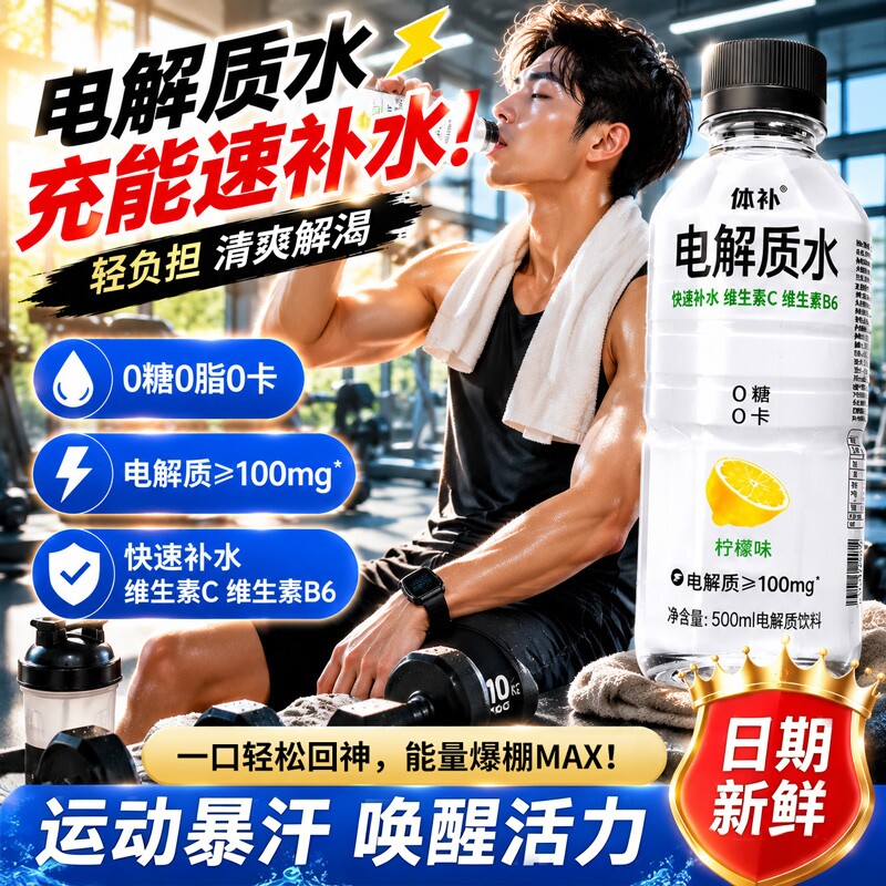 电解质盐汽水柠檬运动饮料24整箱0糖0卡无糖能量补水维生素健身
