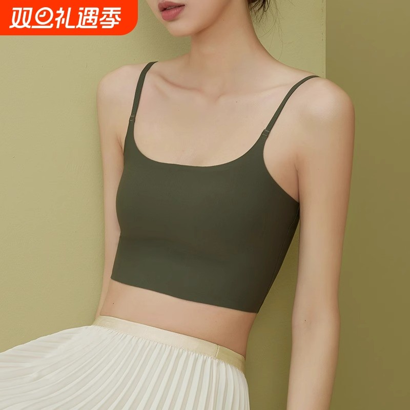美背小吊带背心女内搭夏季带胸垫文胸一体式打底外穿抹胸聚拢贴身